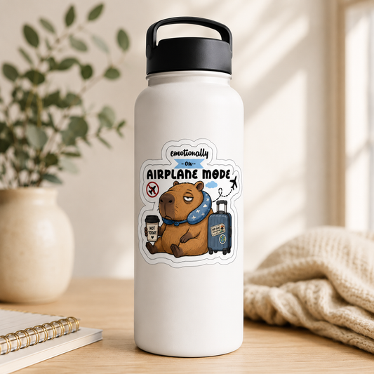 Emotionally on Airplane Mode Capybara Sticker – 10cm