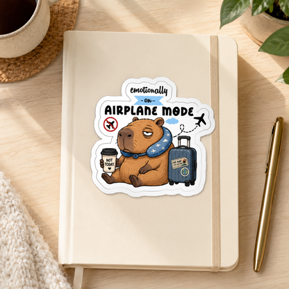 Emotionally on Airplane Mode Capybara Sticker – 10cm