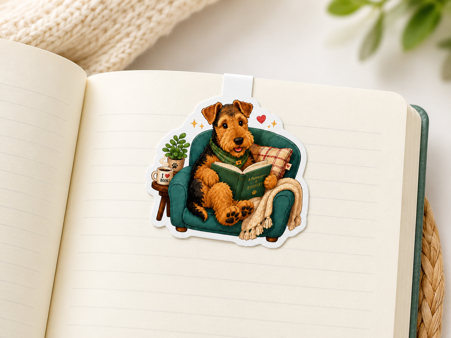 Airedale Terrier Reading Magnetic Bookmark