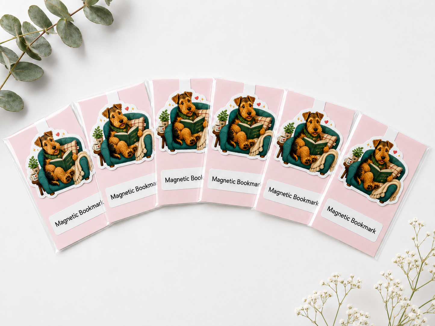Airedale Terrier Reading Magnetic Bookmark