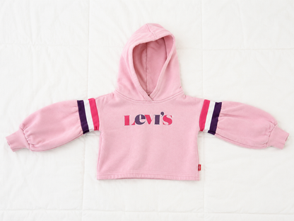 Levi's Toddler Pink Cropped Hoodie – Logo Sweatshirt with Stripe Sleeves 2T