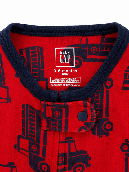 Baby Gap Fire Truck Footed Sleeper – Red Zip-Up One-Piece Pajamas  Size 6–12 Months