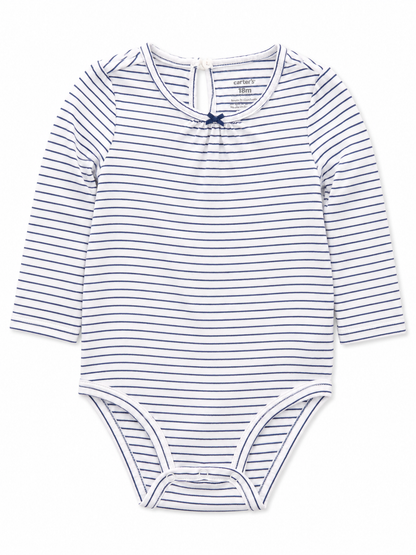 Carter's Baby Long Sleeve Striped Bodysuit – White & Navy Size 18 Months