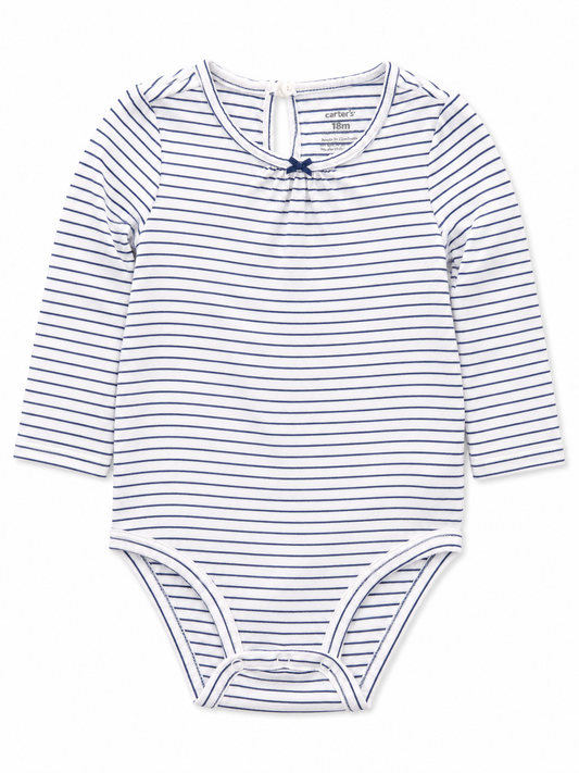 Carter's Baby Long Sleeve Striped Bodysuit – White & Navy Size 18 Months