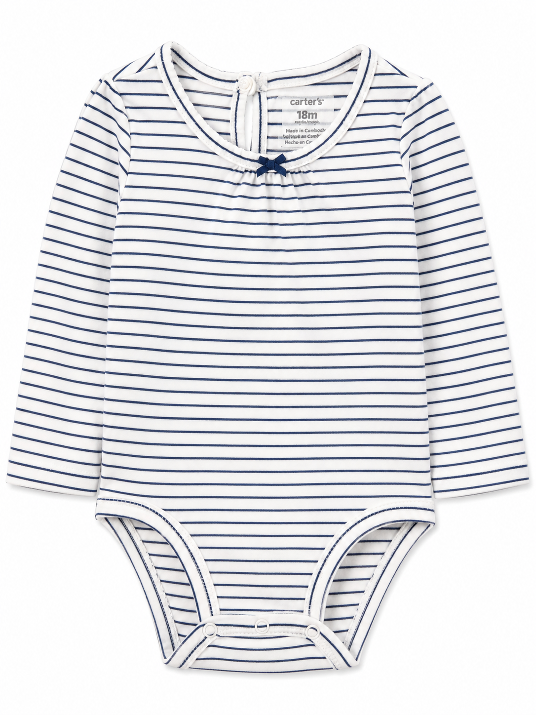 Carter's Baby Long Sleeve Striped Bodysuit – White & Navy Size 18 Months