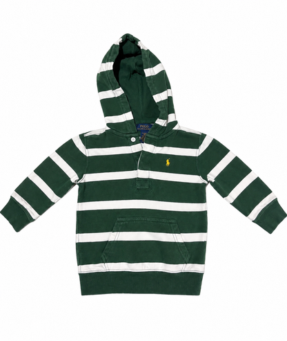 Ralph Lauren Polo Toddler Hooded Rugby Pullover – Green & White Striped Size 3/3T