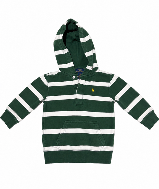 Ralph Lauren Polo Toddler Hooded Rugby Pullover – Green & White Striped Size 3/3T