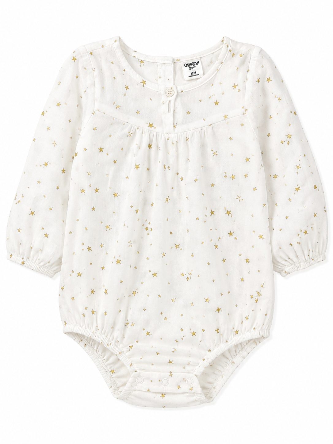 OshKosh B'gosh Baby Long Sleeve Bodysuit – White with Gold Stars – 12 Months