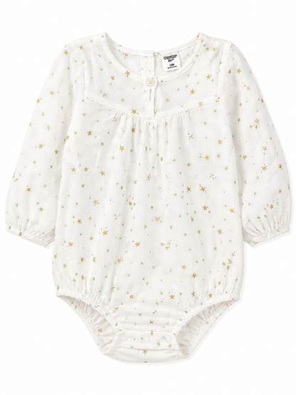OshKosh B'gosh Baby Long Sleeve Bodysuit – White with Gold Stars – 12 Months