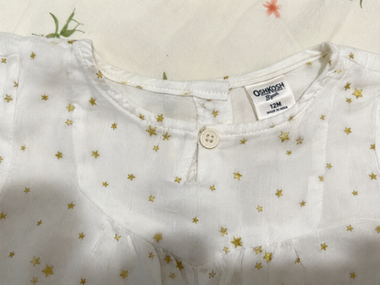 OshKosh B'gosh Baby Long Sleeve Bodysuit – White with Gold Stars – 12 Months