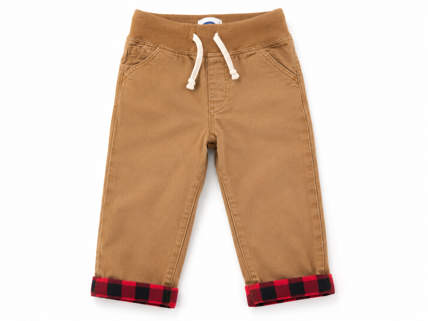 Old Navy Tan Pull-On Pants with Plaid Cuffs 18-24 months