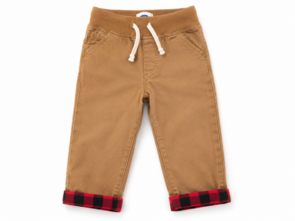 Old Navy Tan Pull-On Pants with Plaid Cuffs 18-24 months