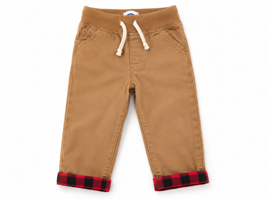Old Navy Tan Pull-On Pants with Plaid Cuffs 18-24 months