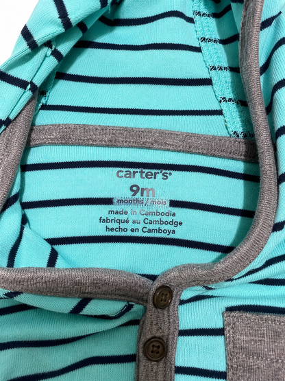 Carter's Baby Hooded Bodysuit – 9 Months – Blue Striped Long Sleeve with Bear Ear Hood
