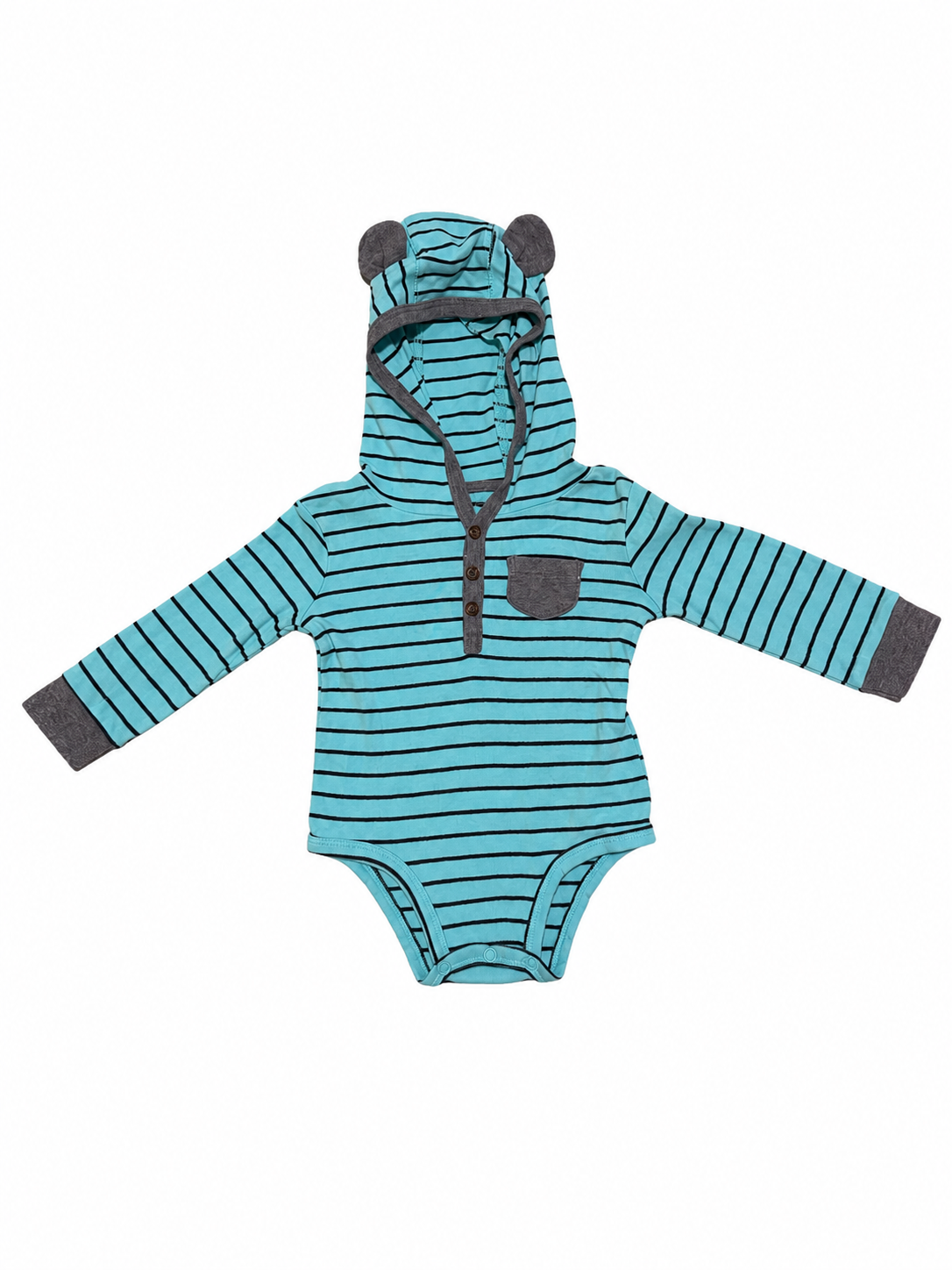 Carter's Baby Hooded Bodysuit – 9 Months – Blue Striped Long Sleeve with Bear Ear Hood