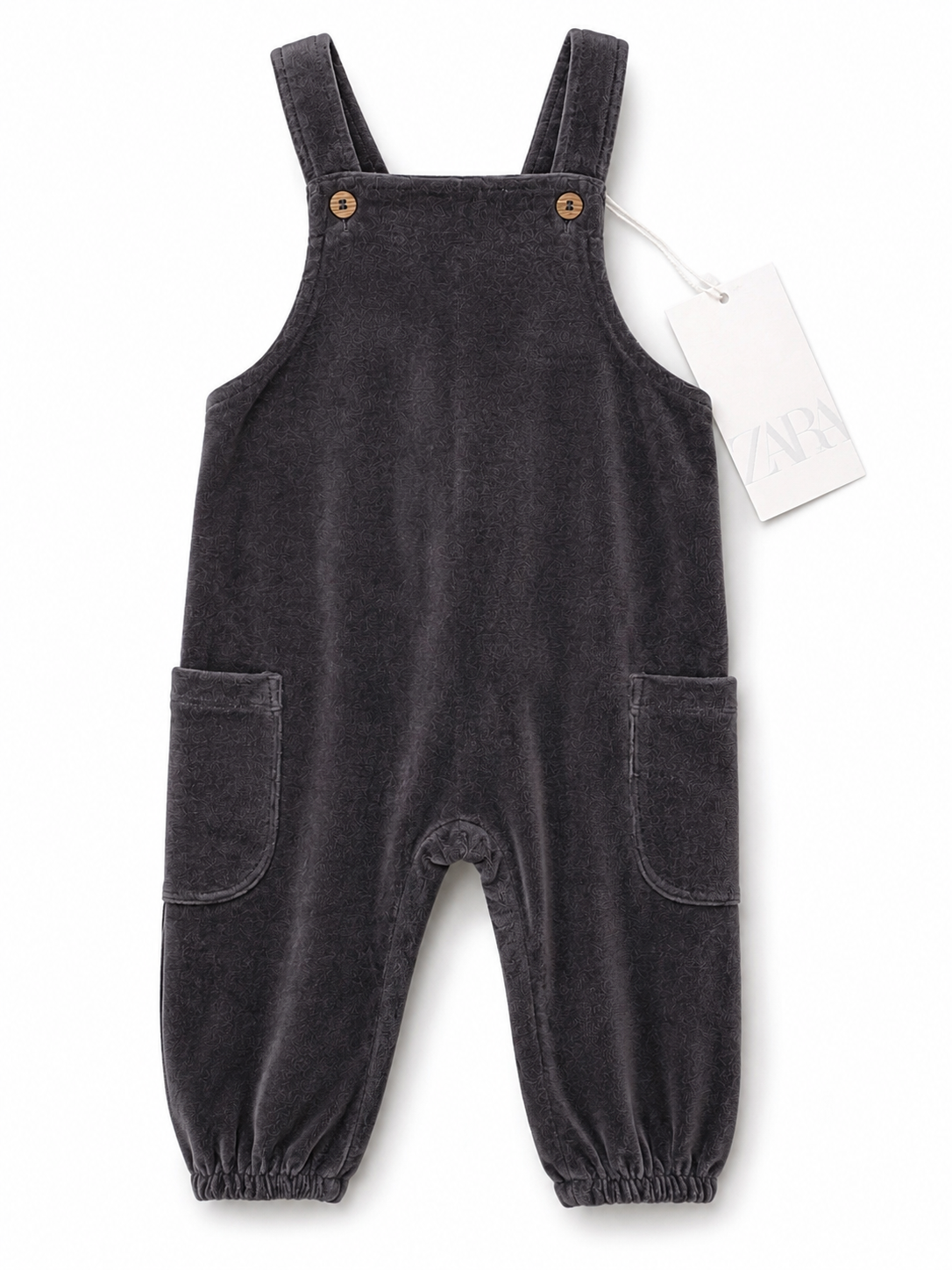 ZARA Baby Velour Overalls/Romper – 6–9 Months (74 cm) – Charcoal Gray NWT