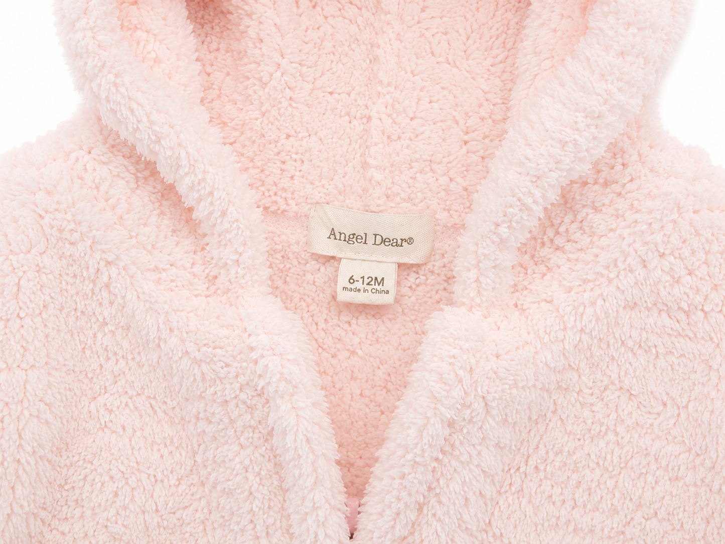 Angel Dear Baby Teddy Fleece Hoodie – Soft Pink Zip-Up Jacket Size 6–12 Months