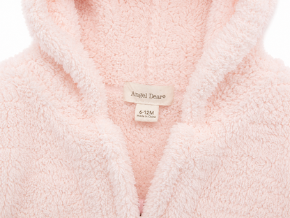 Angel Dear Baby Teddy Fleece Hoodie – Soft Pink Zip-Up Jacket Size 6–12 Months