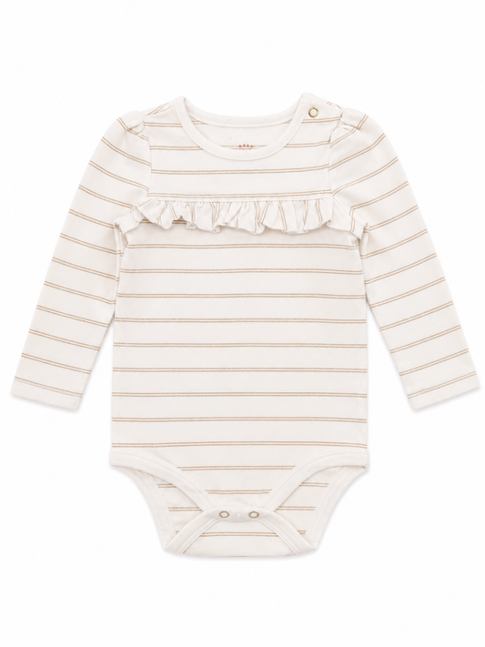 Cat and Jack Baby Long Sleeve Ruffle Bodysuit – Cream & Beige Striped | Soft Cotton One-Piece