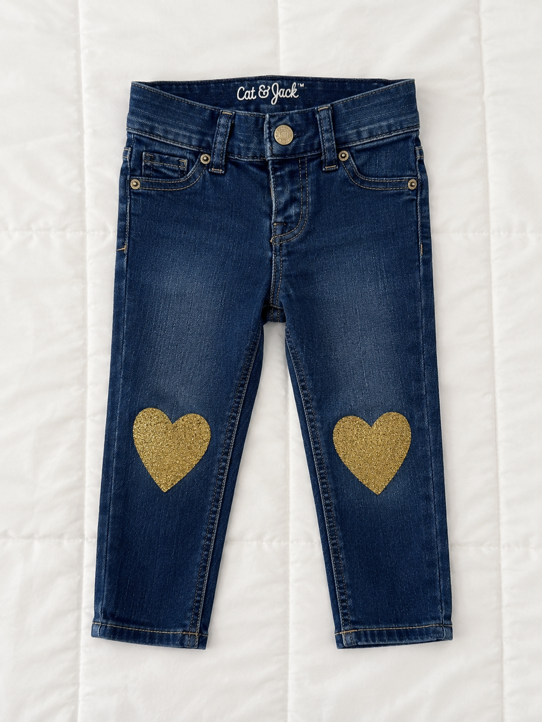 Cat & Jack Girls Heart Knee Patch Jeans – Dark Wash -Size 12 Months