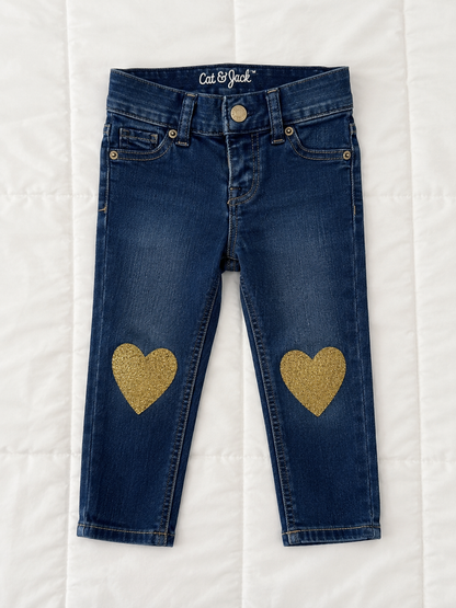 Cat & Jack Girls Heart Knee Patch Jeans – Dark Wash -Size 12 Months