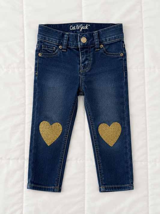 Cat & Jack Girls Heart Knee Patch Jeans – Dark Wash -Size 12 Months