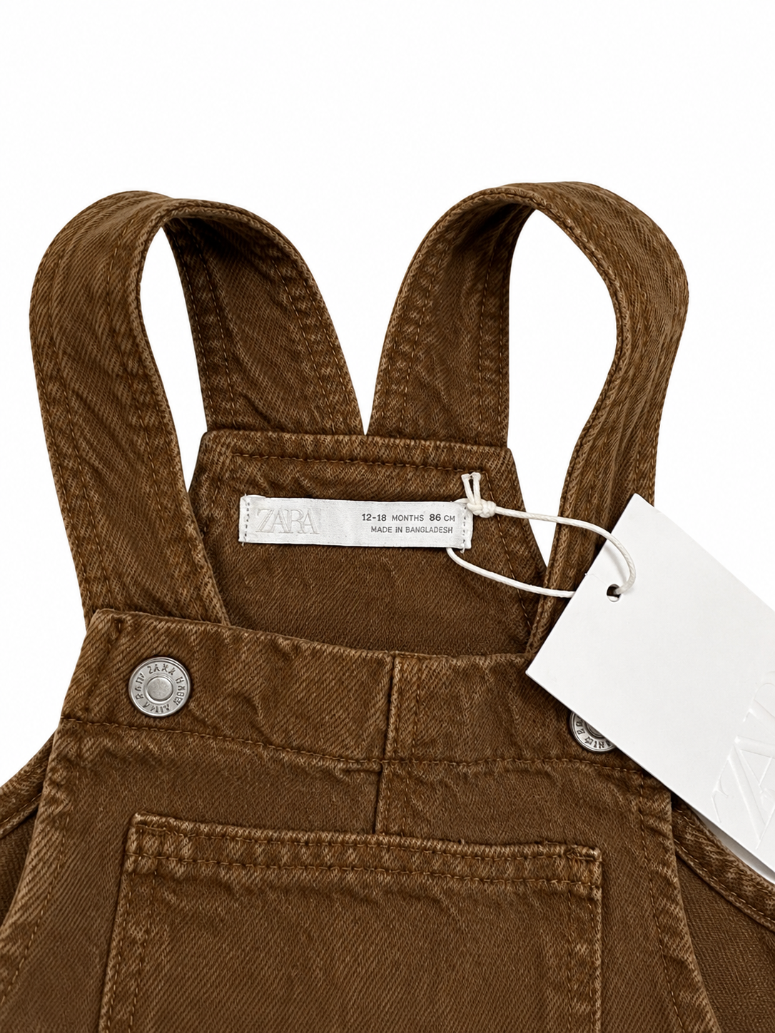 Zara Brown Denim Overalls – Size 12–18 Months NWT