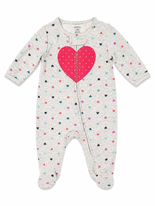 Carter’s Heart-Print Footed Sleeper – Size 3 Months