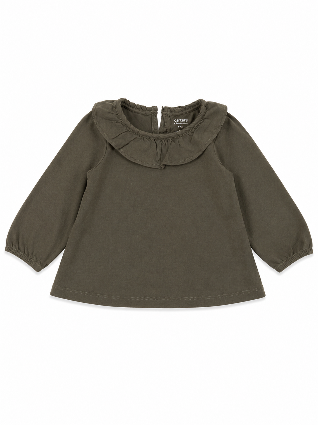 Carter’s Olive Green Ruffle-Collar Top – Size 12 Months