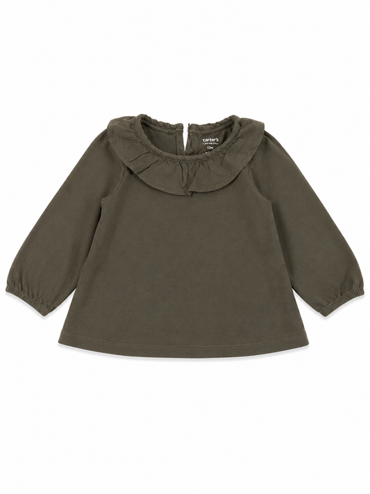 Carter’s Olive Green Ruffle-Collar Top – Size 12 Months