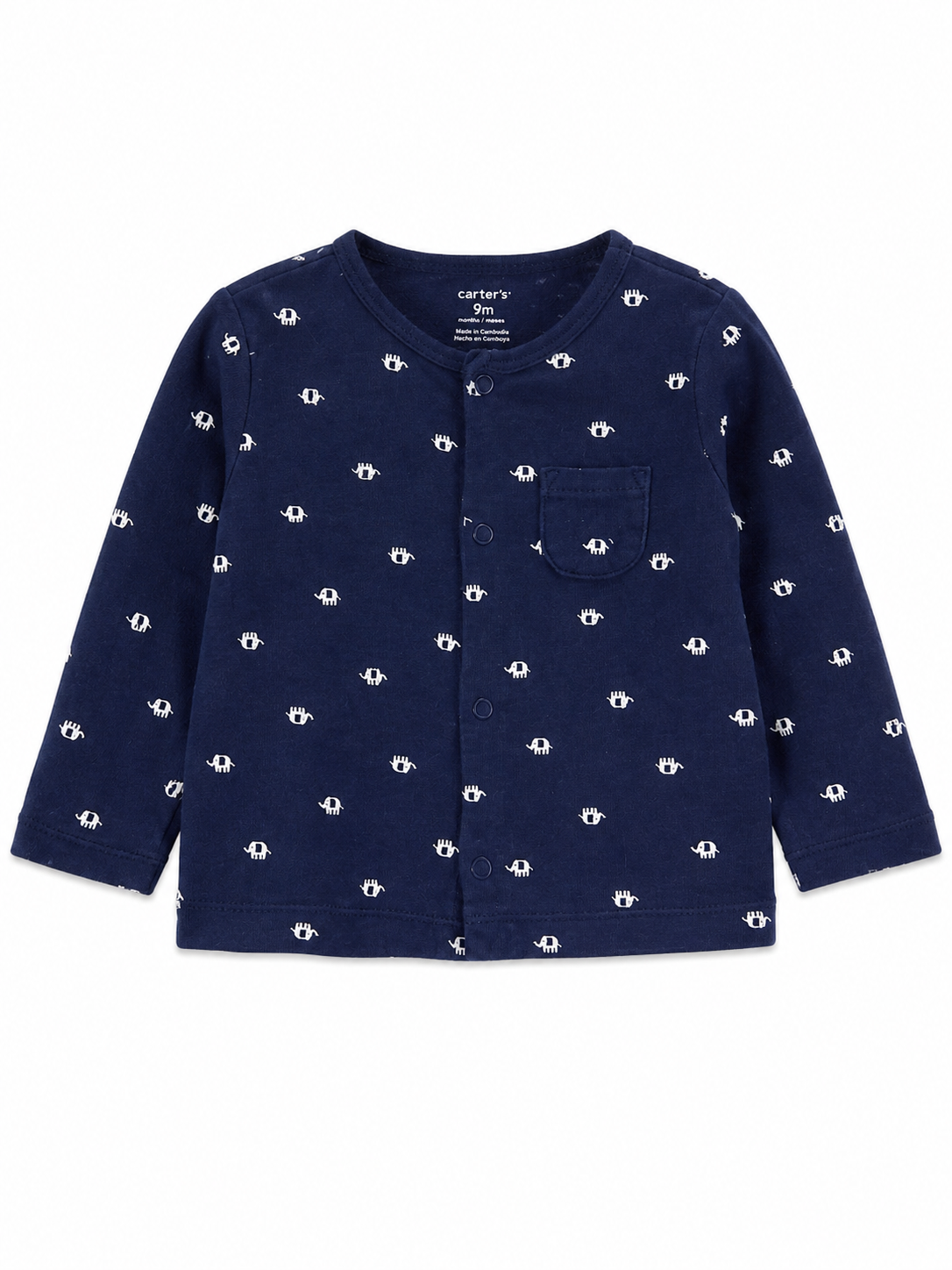 Carter’s Navy Elephant-Print Cardigan – Size 9 Months