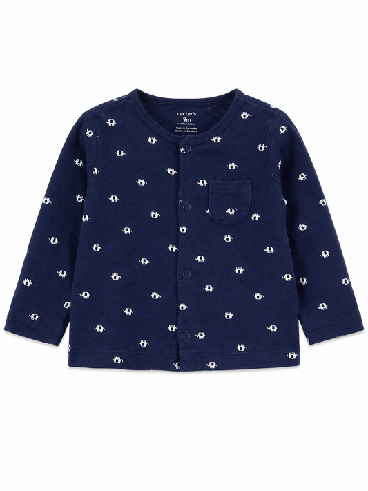 Carter’s Navy Elephant-Print Cardigan – Size 9 Months