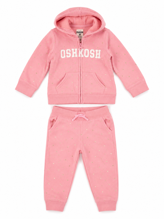 OshKosh Pink Hooded Sweatsuit Set Size12 Months