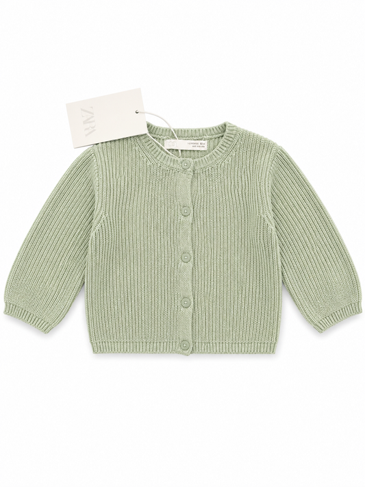 Zara Pale Green Knit Cardigan – Size 1–3 Months