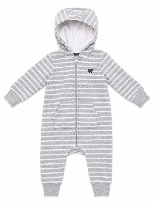 Carter’s Gray Striped Hooded Romper – Size 9 Months