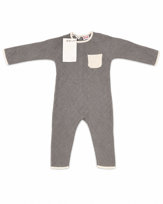 Zara Gray Ribbed Knit Romper Size 3-6 months NWT