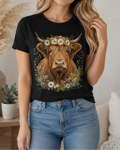 Floral Highland Cow T-Shirt