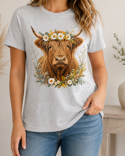 Floral Highland Cow T-Shirt