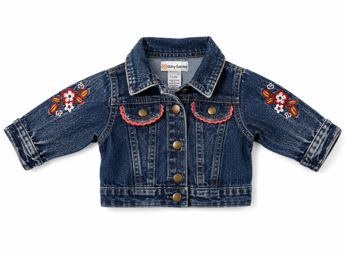 Daisy Fuentes Floral Embroidered Denim Jacket – Size 6–9 Months