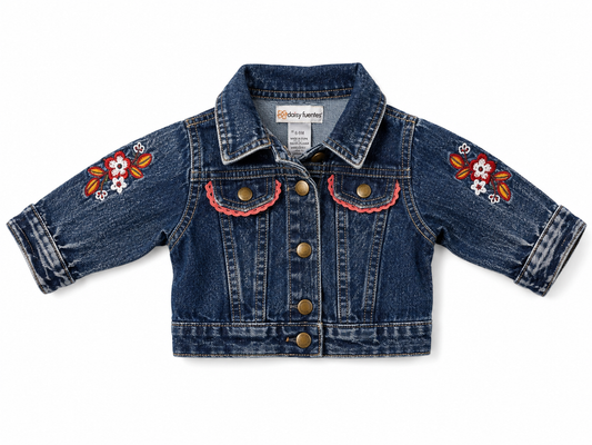 Daisy Fuentes Floral Embroidered Denim Jacket – Size 6–9 Months