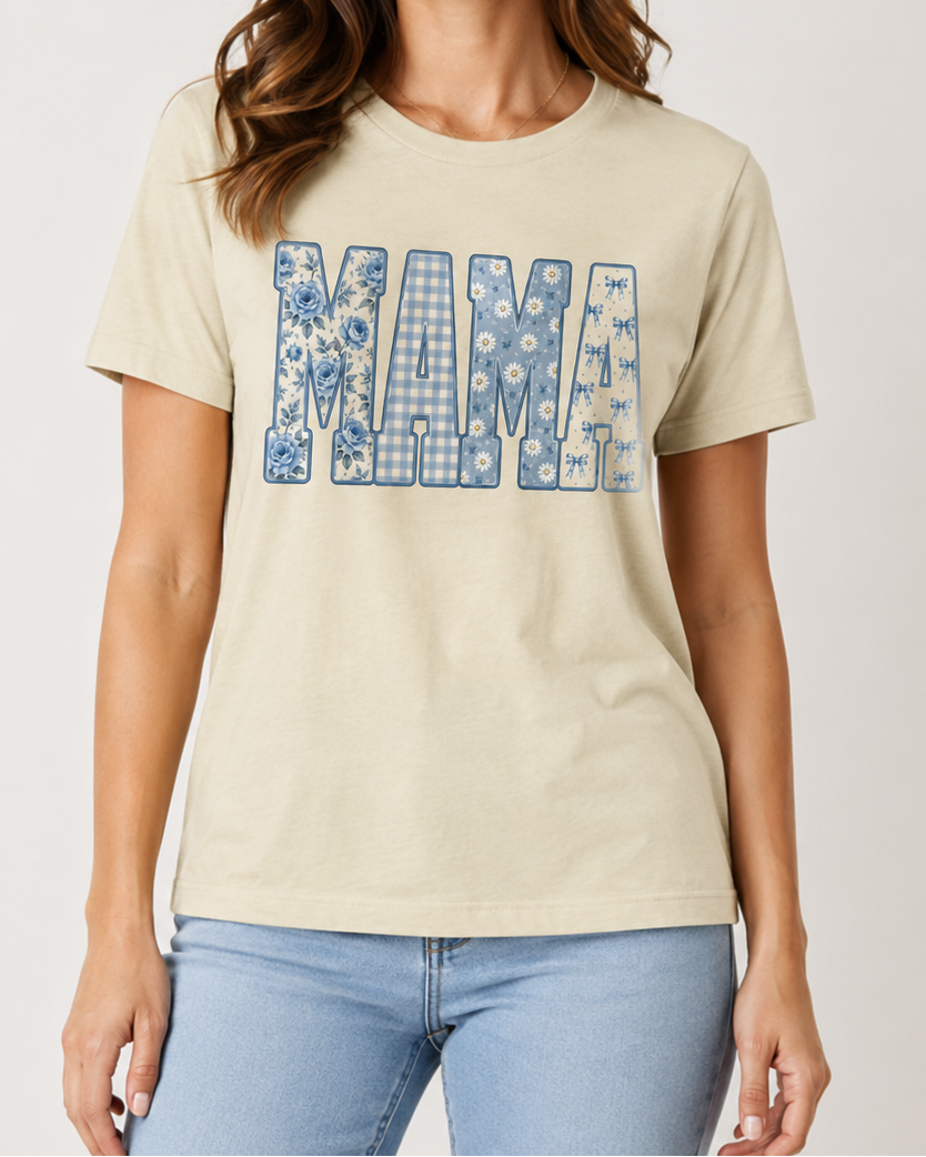 The Blue Patchwork MAMA T-Shirt