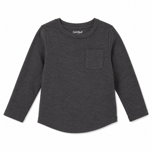 Cat & Jack Charcoal Gray Long-Sleeve Pocket Shirt 3T