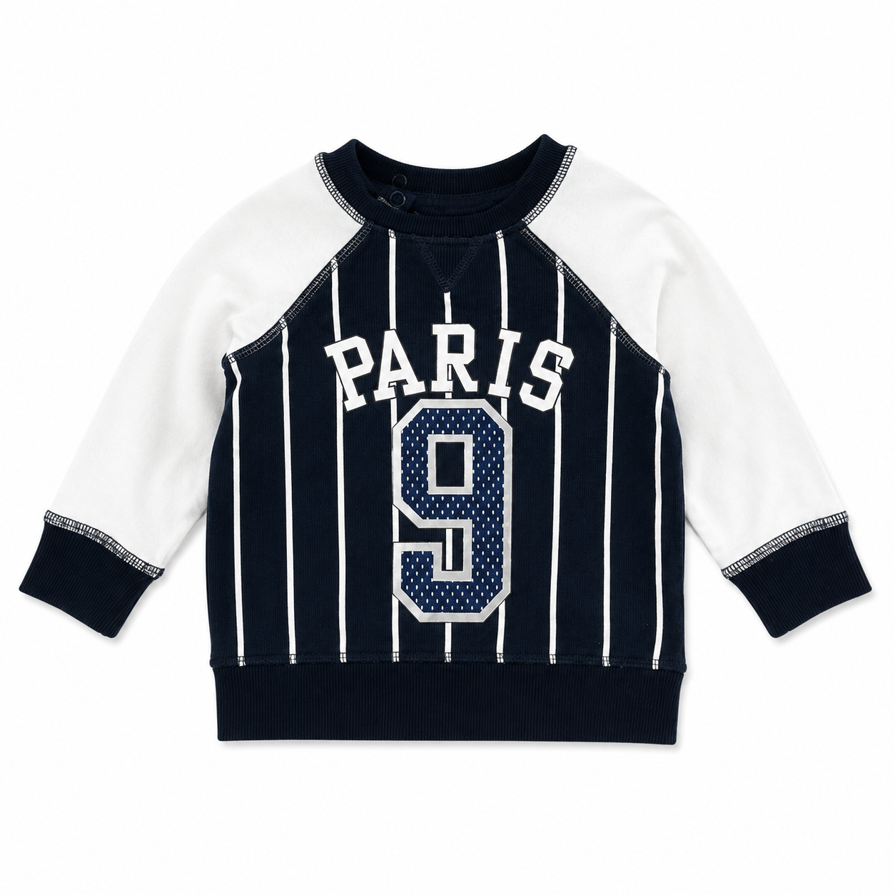 Navy and White “Paris 9” Raglan Sweatshirt Boys 6-9 months
