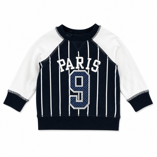 Navy and White “Paris 9” Raglan Sweatshirt Boys 6-9 months