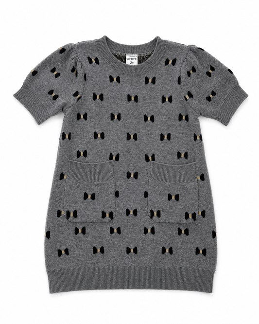 Carter’s Gray Bow-Print Sweater Dress – Size 2T