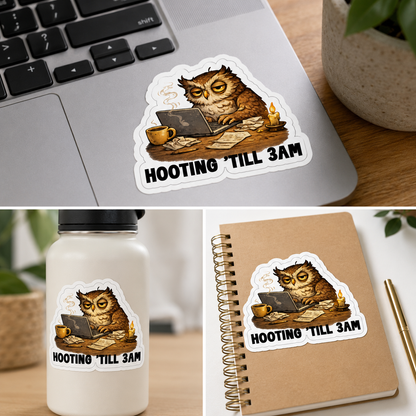 Hooting ’Till 3AM Owl Sticker – 10cm