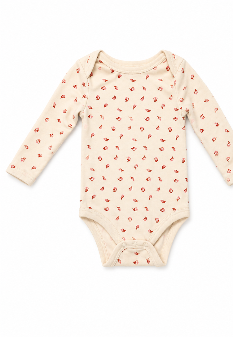 Cat & Jack Cream Floral Long-Sleeve Bodysuit – Size 12 Months