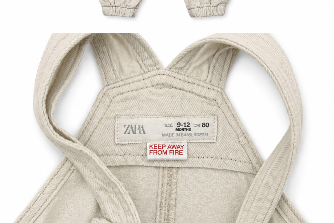 Zara Cream Heart Overalls – Size 9–12 Months