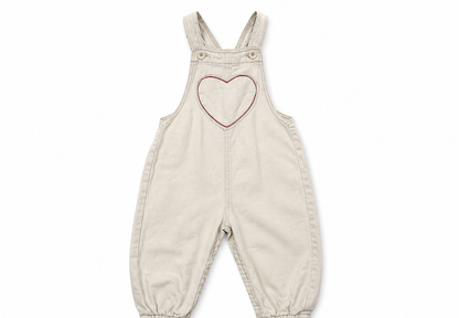 Zara Cream Heart Overalls – Size 9–12 Months